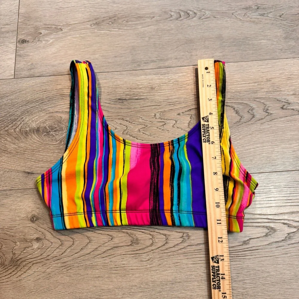 Y2K Danskin Vintage Medium Striped‎ Swimsuit Set Colorful 90s Style Bikini Top